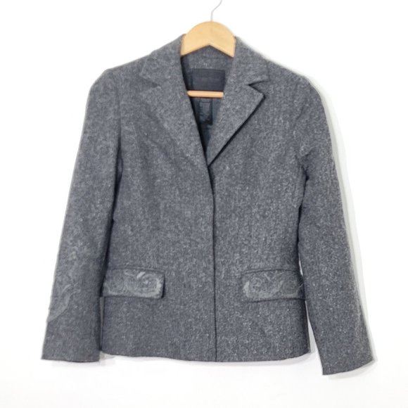 Votre Nom Vintage Charcoal Wool Blend Preppy Gray Floral Embroidery Classy Sz 2 - Picture 1 of 12